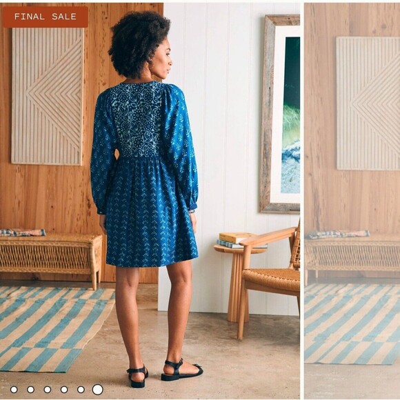 Faherty Solstice Mini Dress Sunburst Mix Print Silk Blend $298 XS New Boho Girli - Picture 3 of 13